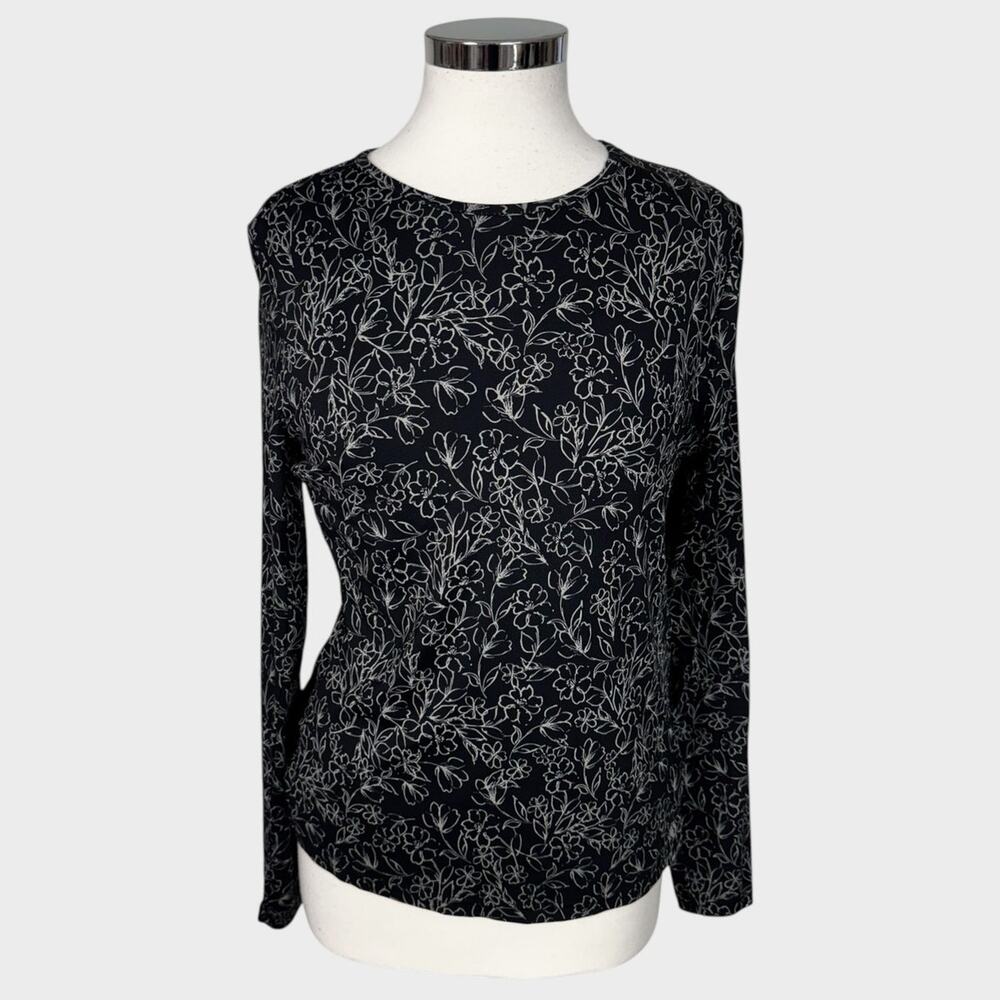 Hang Ten Womens Medium Black Floral Long Sleeve Shirt UPF 50+